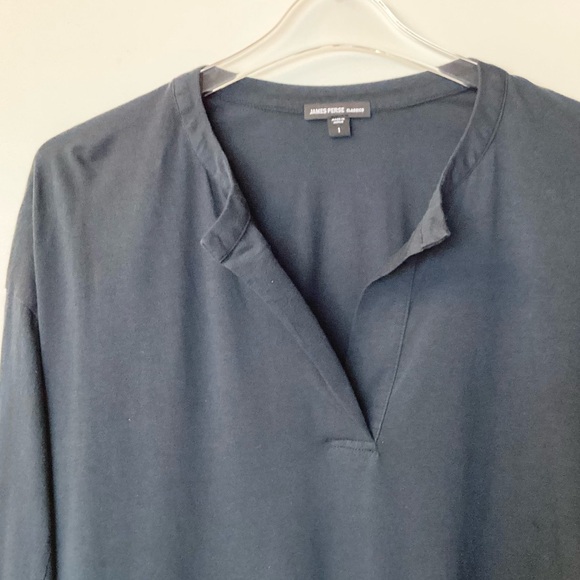 James Perse Long Sleeve Cotton Split Neck Top - Navy - S - Picture 2 of 7